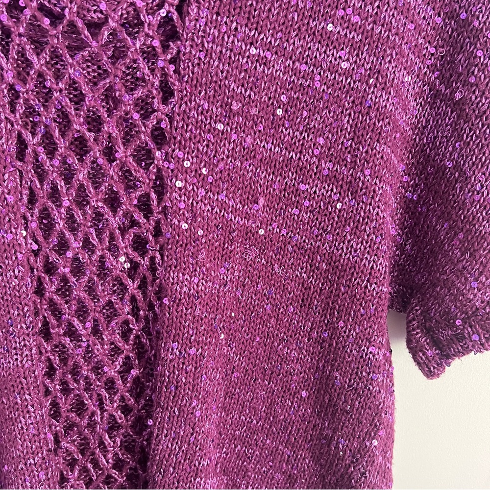 Y2K Purple Sequin Cowl Neck Top Size Small Glam Sequin Top Knit - Picture 7 of 10